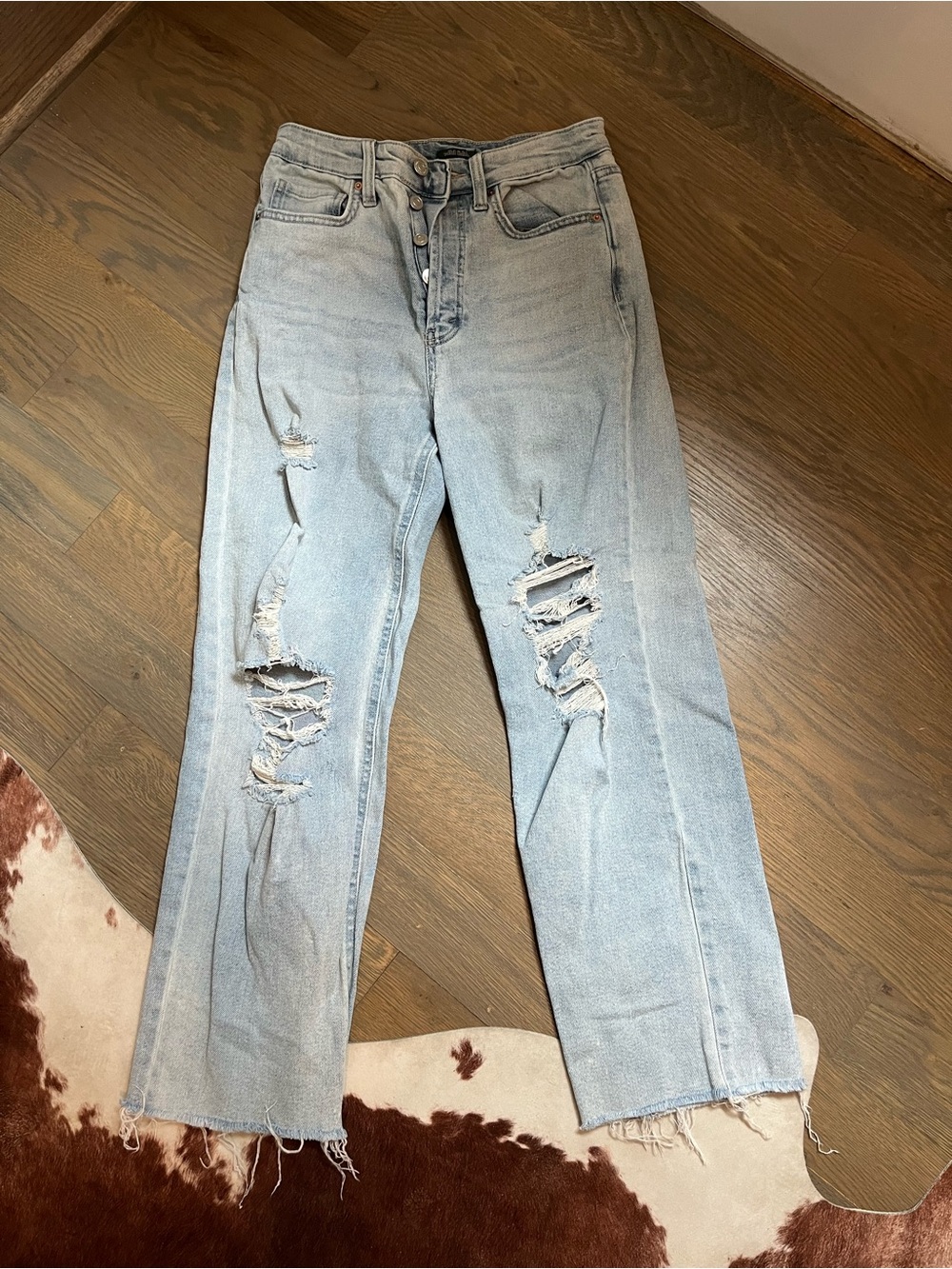 wild fable Light Blue Distressed Straight Leg Jeans